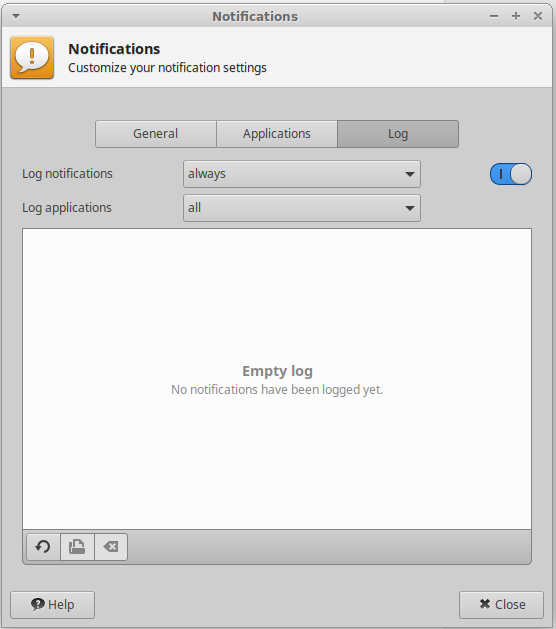 xfce4-notifyd Logging Settings Window