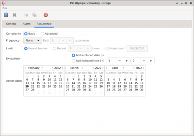 Orage Appointment Window - Recurrence Tab