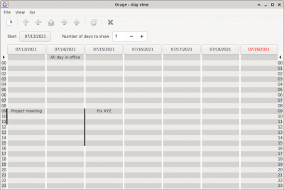 Orage Day List Window