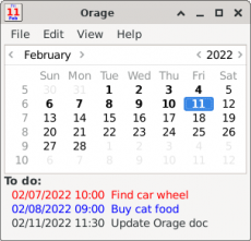 Orage Calender Window