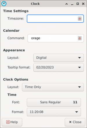 Calendar Plugin Preferences Window with Orage Command