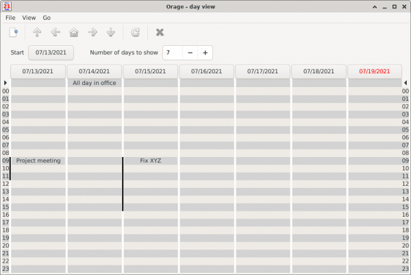 Orage Day List Window