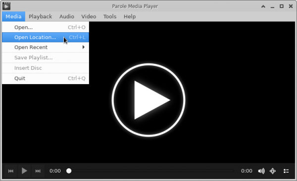 Media -> Open Location...Menu Selection