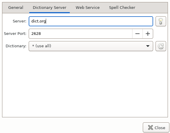 xfce4-dict Preferences Dictionary Server Tab