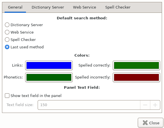 xfce4-dict Speed Preferences General Tab