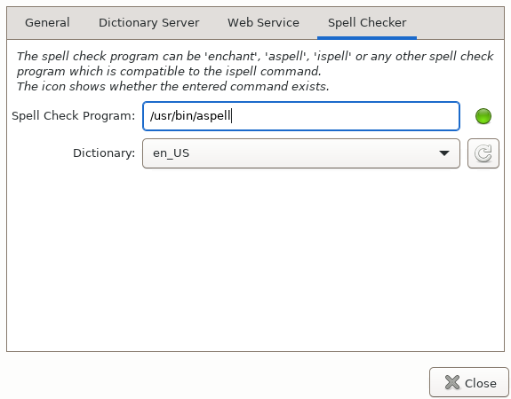 xfce4-dict Preferences Spell Checker Tab