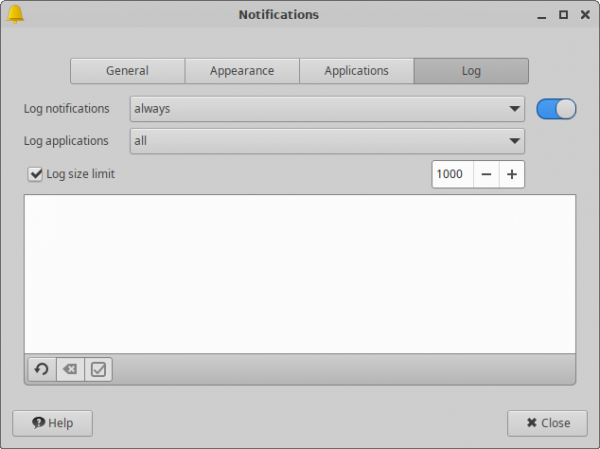 xfce4-notifyd Logging Settings Window