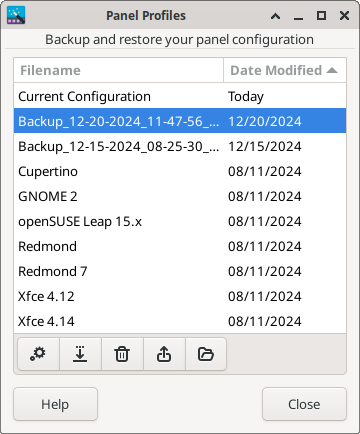 xfce4-panel-profile Window