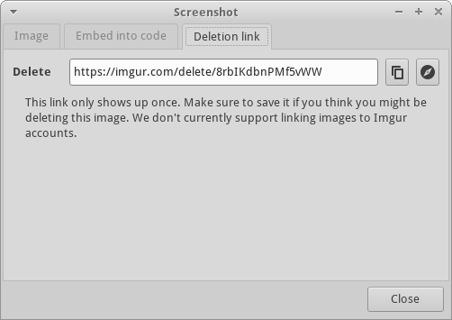 Imgur Deletion Dialog Window