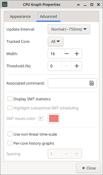 CPU Graph Properties: Advanced Tab