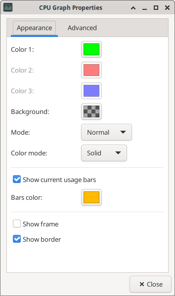 CPU Graph Properties: Appearance Tab