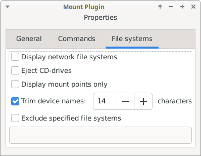 Mount Plugin Properties Filesystems Tab