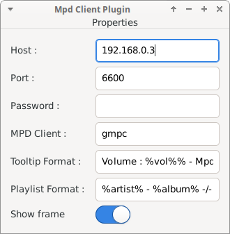 MPC Plugin Properties Window