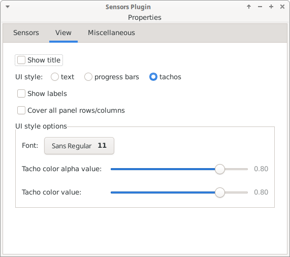 Sensors Plugin Properties View Tab