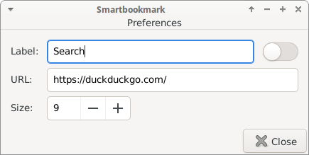 Smartbookmark Plugin Properties Dialog Window