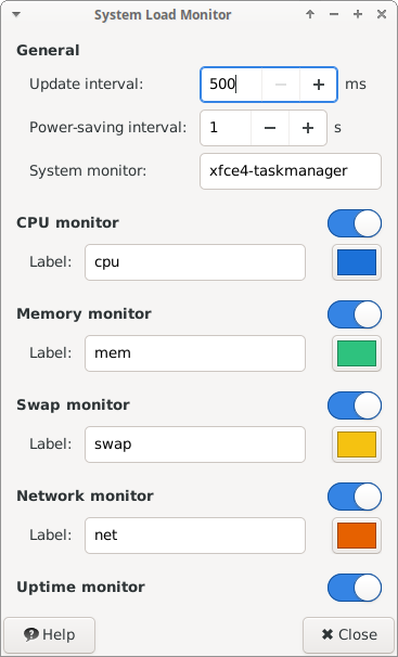 Systemload Plugin Properties Window