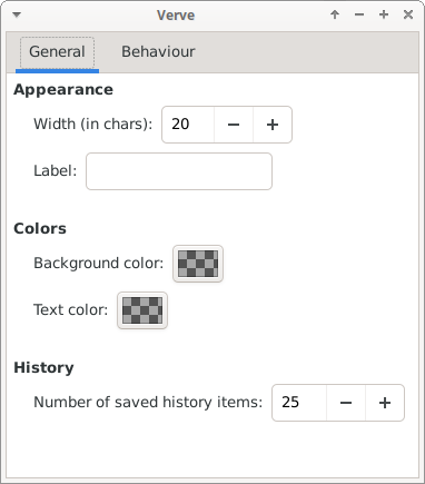 Verve Plugin Configuration Dialog Window