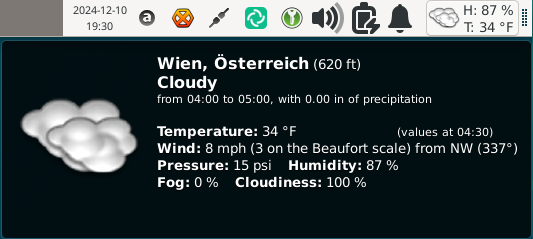 Weather Plugin Panel Indicator and Tooltip Details