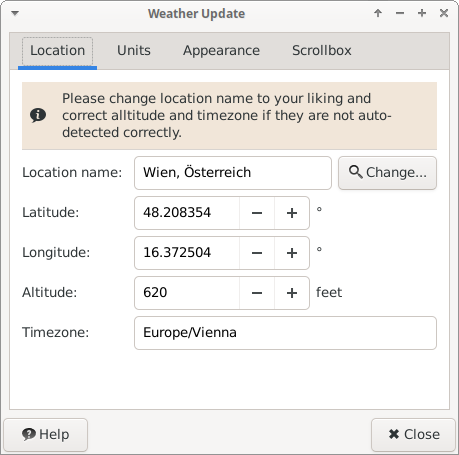 Weather Plugin Preferences Location Settings Tab