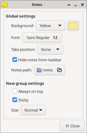 xfce4-notes-plugin Properties Tab