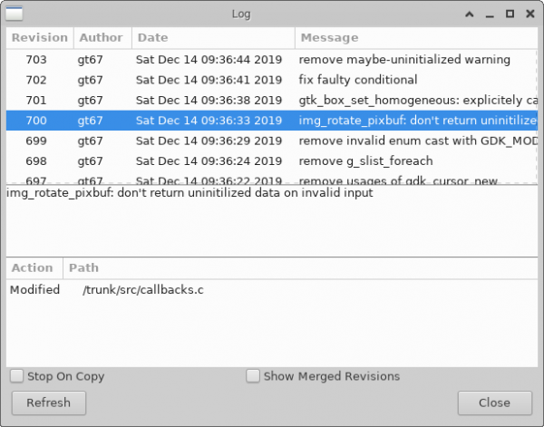 SVN log window for a selected file