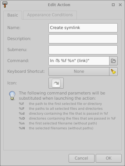 Edit Custom Action Dialog Window