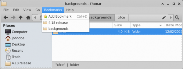 Thunar Bookmarks Menu
