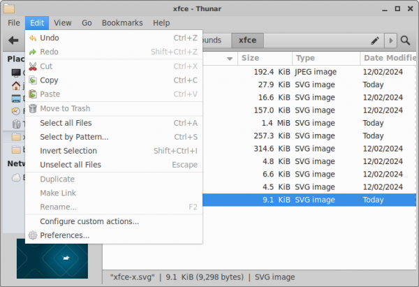 Thunar Edit Menu