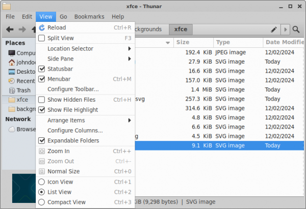 Thunar View Menu