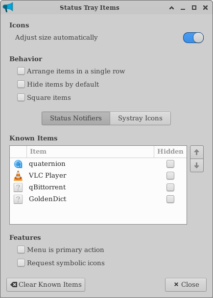 Systray Notification Area Preferences Window