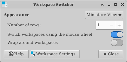 Workspace Switcher Dialog Window