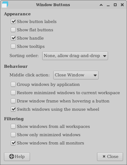 Window Button's Properties Dialog Window