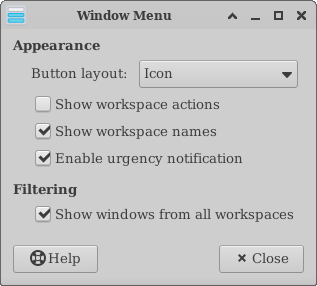 Window Menu Properties Dialog