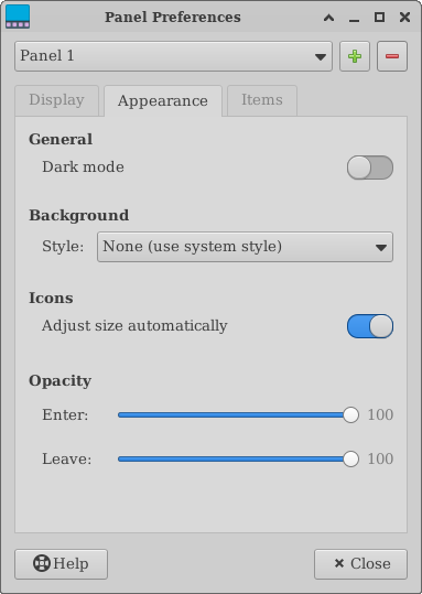 Panel Appearance Preferences