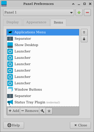 Panel Items Preferences