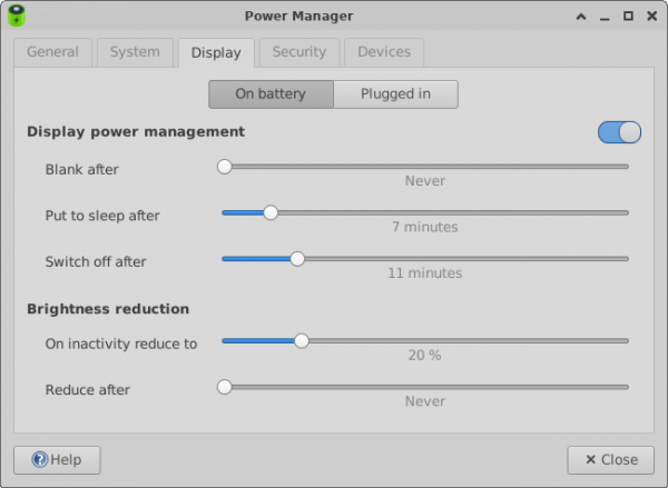 Power Manager Preferences Display Tab