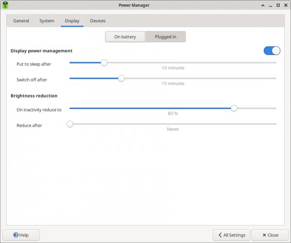 Power Manager Preferences Display Tab