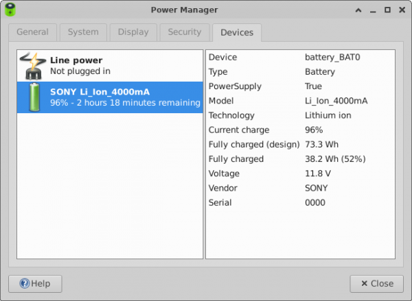 Power Manager Preferences Devices Tab