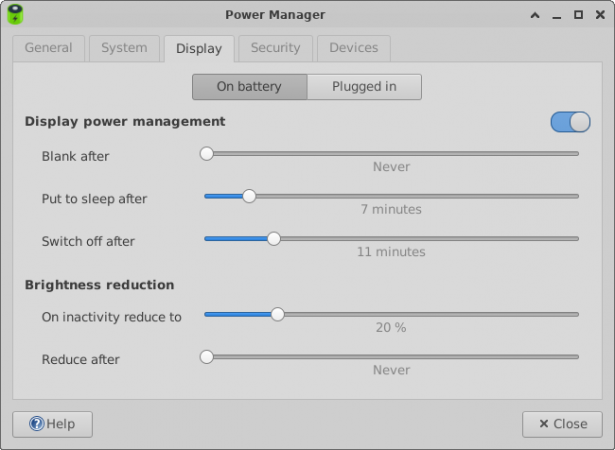 Power Manager Display tab