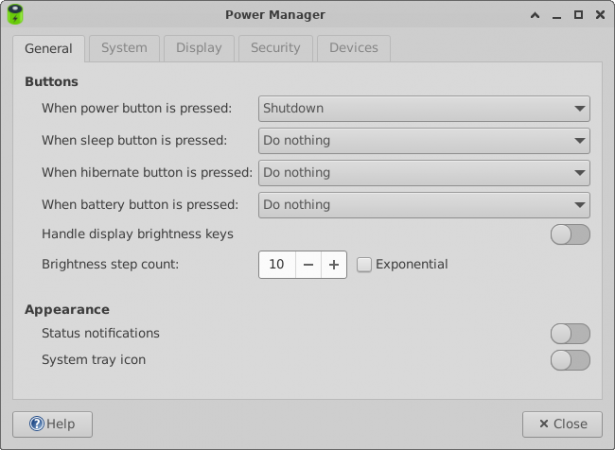 Power Manager General Tab