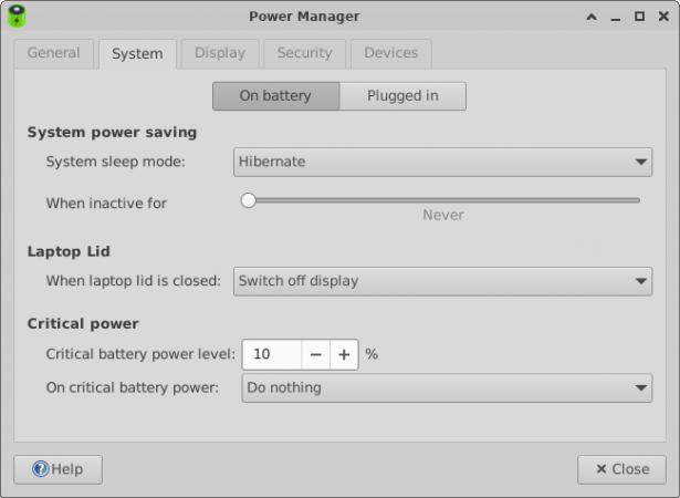 Power Manager System tab