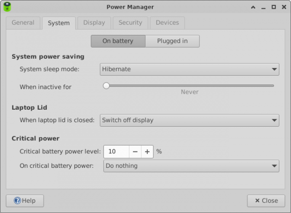 Power Manager Preferences System Tab