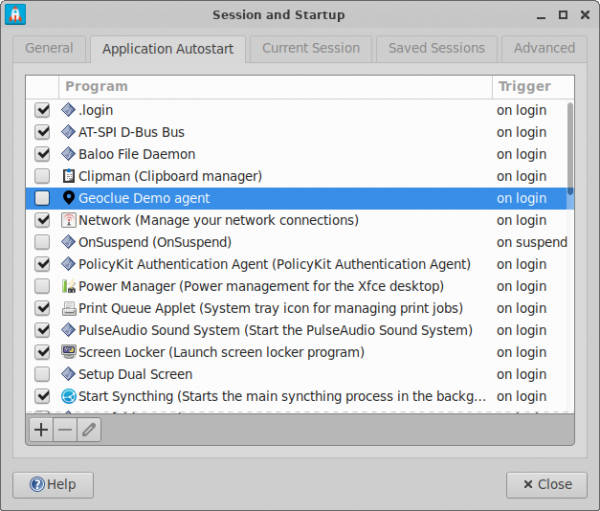 Session Preferences Application Autostart Settings Tab