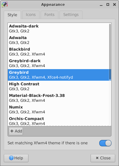 Appearance Preferences: GTK+ Theme Style Tab