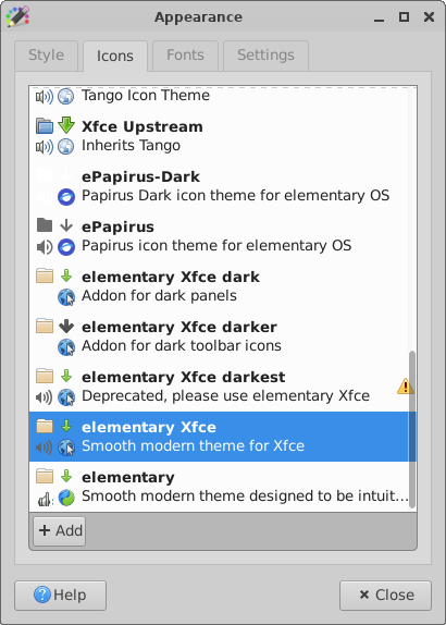 Appearance Preferences: Icon Theme Tab