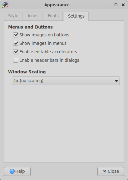 Appearance Preferences: Other Theme Settings Tab