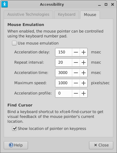 Accessibility Preferences: Mouse Accessibility Tab