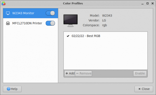 Color Preferences: Color Profile Dialog Window