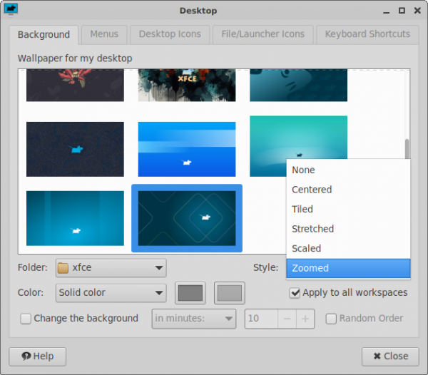 Wallpaper Image Style Options Context Menu