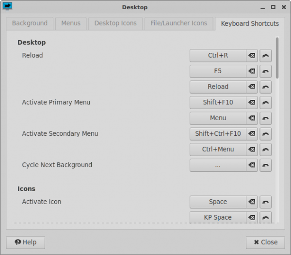 Keyboard Shortcuts Options Dialog Window